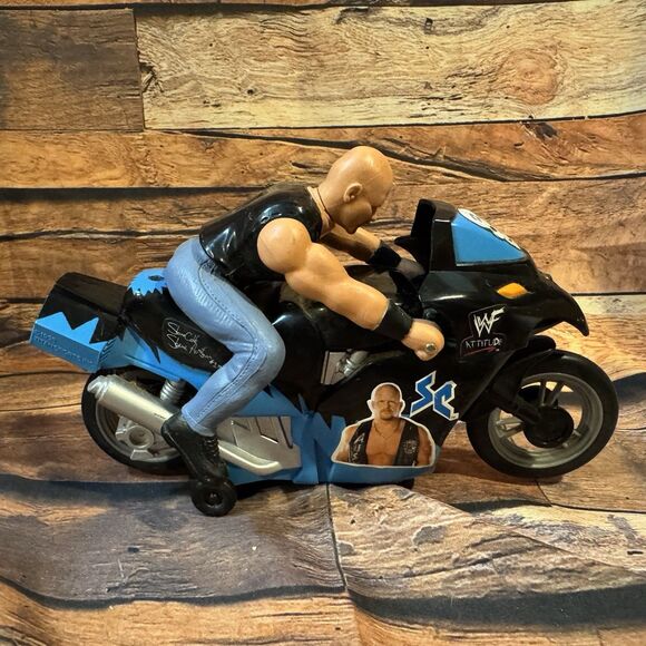 WWF Stone Cold Steve Austin Motorcycle Radical Rides Bump N Bash Attitude Toy - Picture 4 of 9